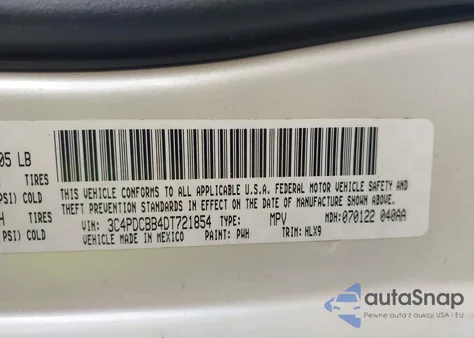 2013 Dodge Journey Sxt из США, поврежденный, VIN 3C4PDCBB4DT721854